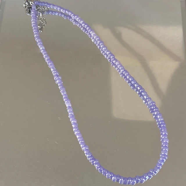 Lizakosht Wholesale Korean Fashion Heart Angel Pendant Necklace For Women Girks Trendy Purple Beads Choker Set Jewelry Gifts