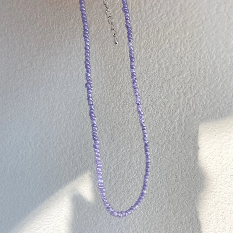 Lizakosht Wholesale Korean Fashion Heart Angel Pendant Necklace For Women Girks Trendy Purple Beads Choker Set Jewelry Gifts