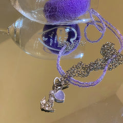 Lizakosht Wholesale Korean Fashion Heart Angel Pendant Necklace For Women Girks Trendy Purple Beads Choker Set Jewelry Gifts