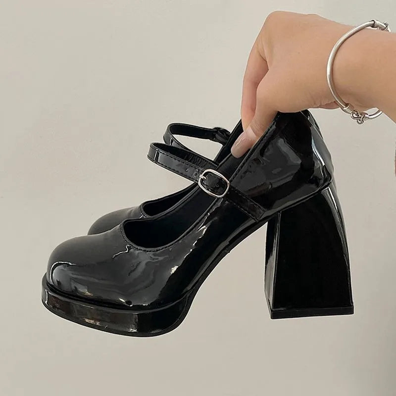 Lizakosht New Platform High Heels Party Square Toe Sandals Ladies Fshion Platform Shallow Mouth No-slip Retro Pumps Female
