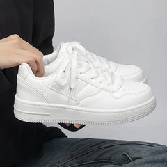 Lizakosht New Sneakers Women Solid Color Lace-up Flat Bottom Small White Shoes Thick Soles Round Toe Shoes Woman Student Board Shoes