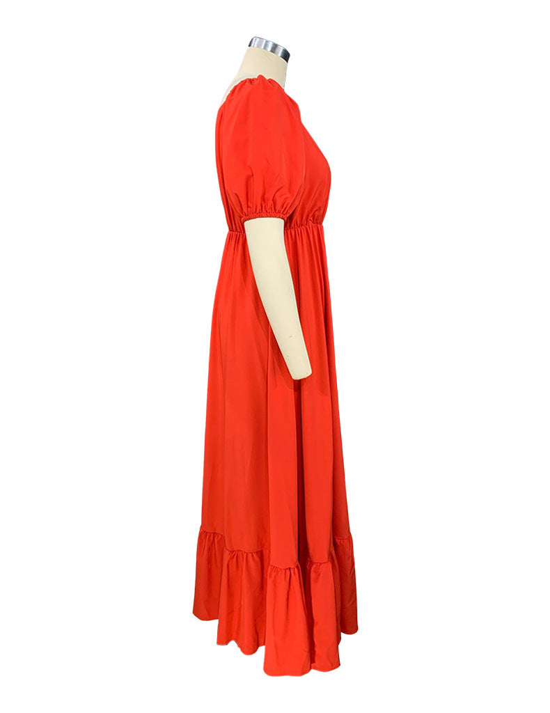 New Summer Women'S Dresses One Word Neck Bubble Short Sleeve Sexy Open Back Solid Color Dress Simple Pastoral Pink Tight Dress