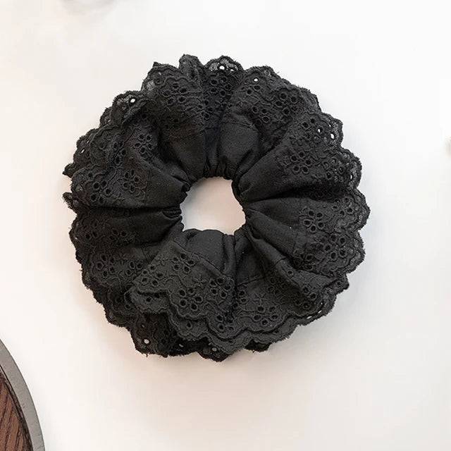 Lizakosht Oversized Lace French Hair Scrunchie For Women Elastic Ponytail  Donut Ponytail Holder Headbands Elastic Hair Accessories