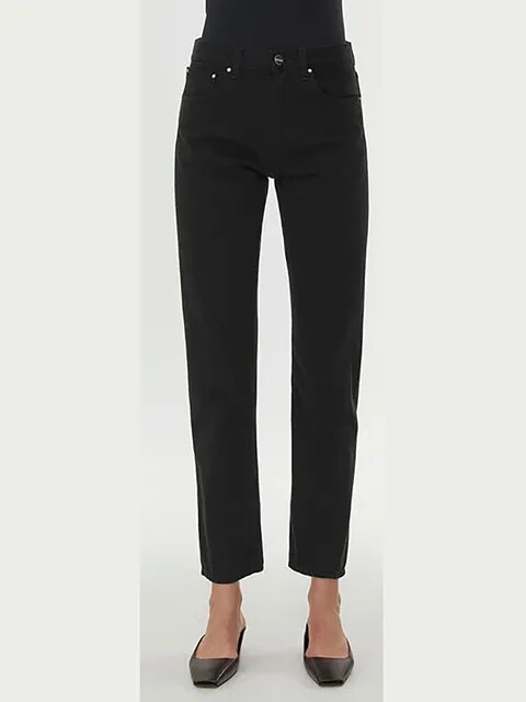Lizakosht Rowling Nordic Casual Straight Twisted Stitch Asymmetrical Design Nine-point Small Straight Female Jeans