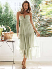 Lizakosht Summer New Sexy V Neck Hanging Neck Lacing Splice Sleeveless Dresses For Women Temperament Backless Maxi Dress A2684