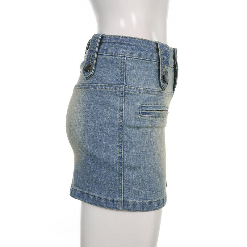 Lizakosht Street Trend Irregular Women's Denim Skirt Fashion Pocket Design Gradient Color Hip Skirt Casual Women Short Skirts New