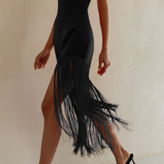 Lizakosht Dress White Elegant Midi Dress Women Sleeveless Summer Fringe Black Strapless Dress Lady Party