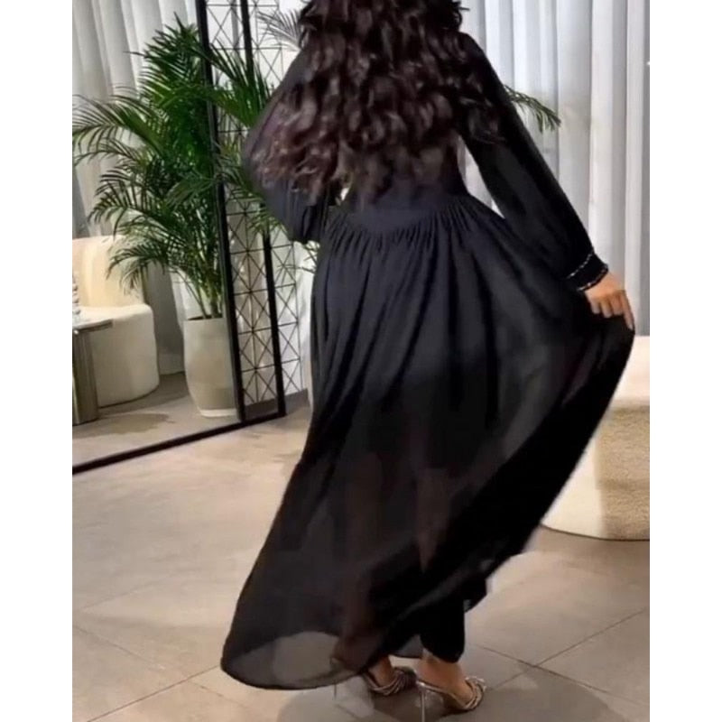 Lizakosht Summer Autumn Elegant Corset Party Dress for Women Muslim Islamic Loose Long Sleeve Evening Graduation Long Maxi Dress