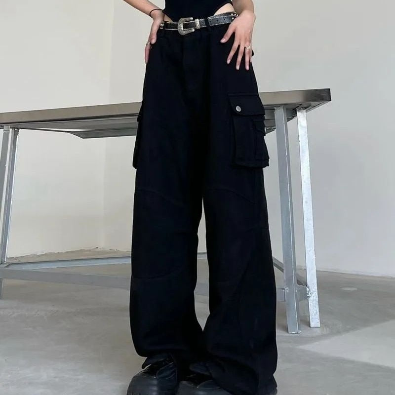 Solid color cargo pants women 2022 new American retro heavy industry multi-pocket loose wide-leg casual mopping y2k pants womens