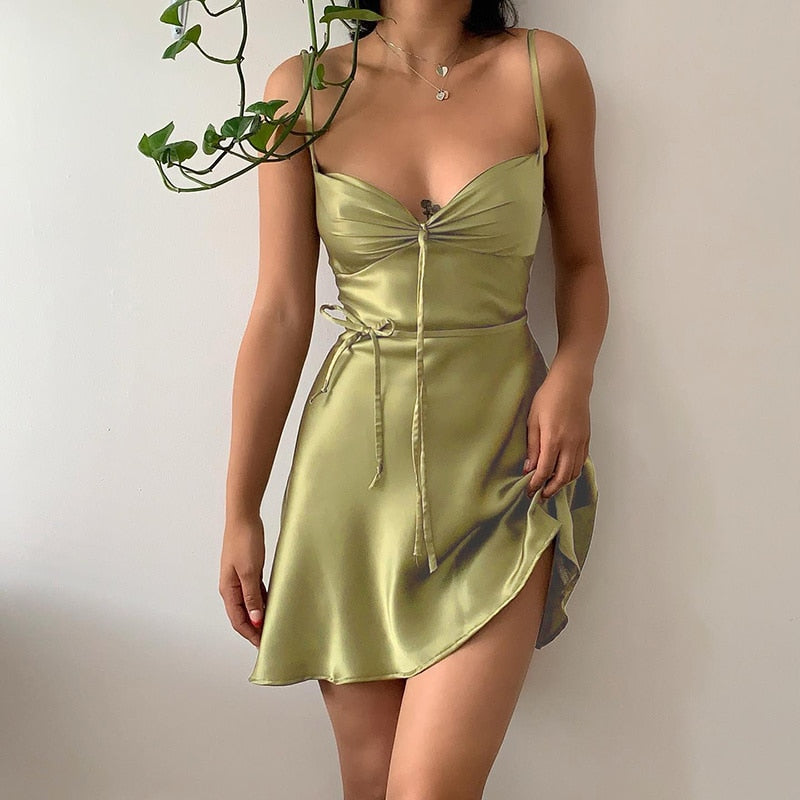 Lizakosht Solid Dresses Straps Draped Bandage Backless Mini Prom Dress 2022 Women Summer Elegant Streetwear Party Cute Clothing Y2K