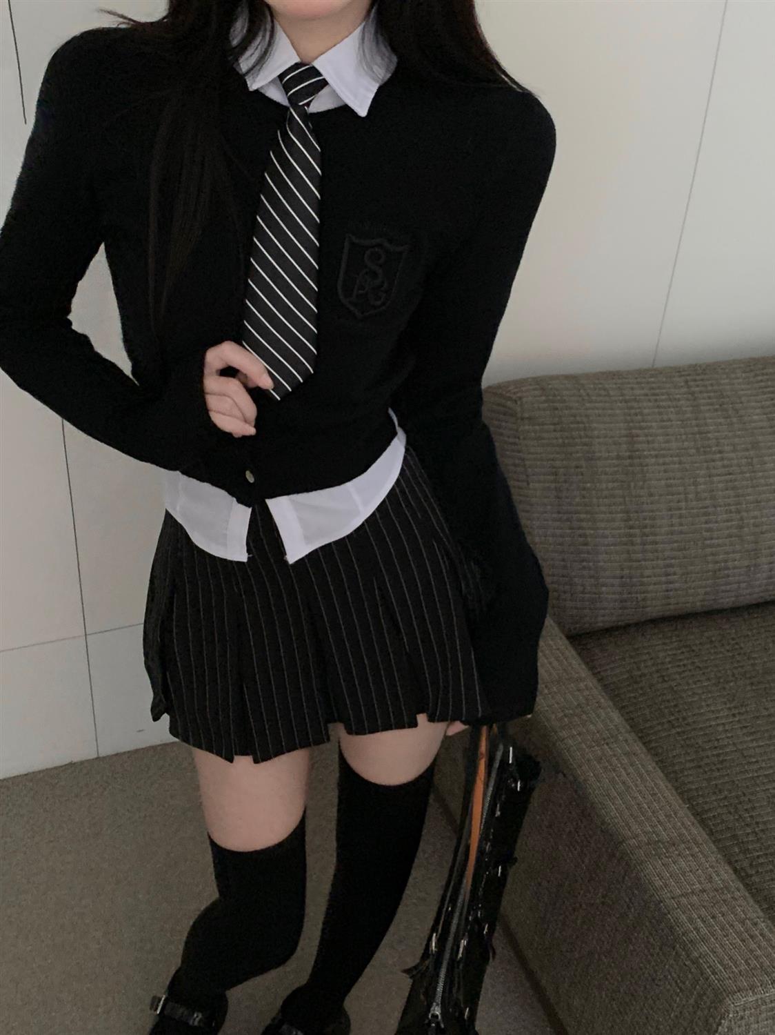 Vintage Preppy Style Striped Pleated Skirt Women Sexy Cute Korean Fashion High Waist Y2K 90s A-line Black Mini Skirts
