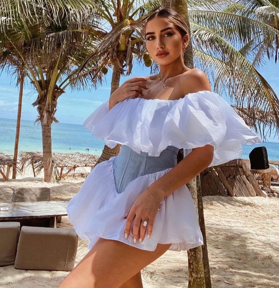 Lizakosht New Summer Two-Piece Suit One-Way Neck Ruffle Top Lady Elegant Ruffled Lady Tight Sexy Celebrity Party Suit