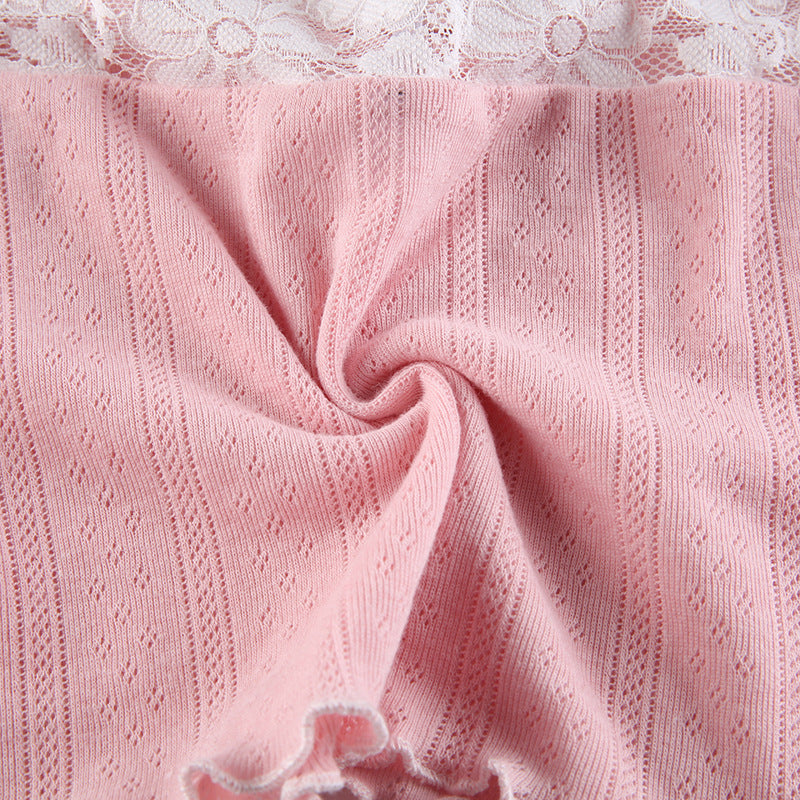 Lizakosht  Solid Color Lace Stitching Lace-up Vest Pleated 2022 New Summer Navel Small Flower Square Collar Suspender Female