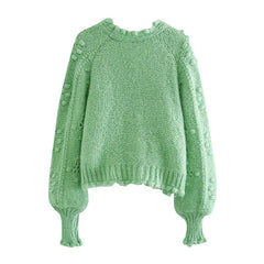 Lizakosht Pure Green Cardigan Button Polka Dot Hollow Texture Knitted Sweater Coat Winter Fashion Ladies Cardigan Top Women's Clothing
