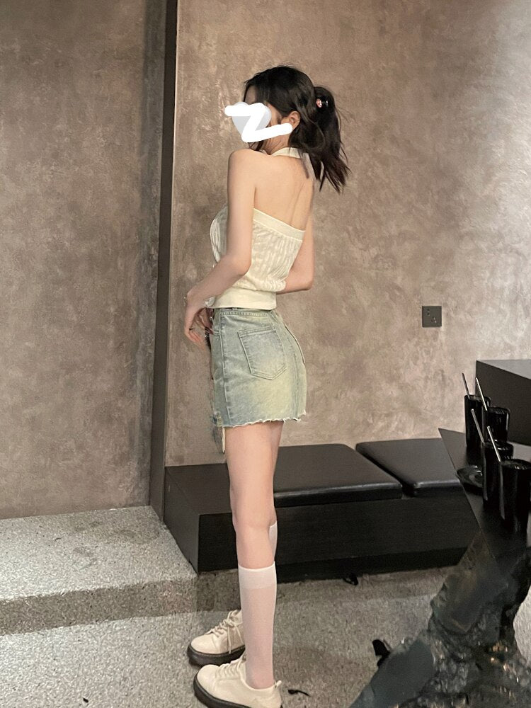Lizakosht  Summer Sexy V-neck Crop Tops Ladies Plaid Short Vest Sleeveless Party Elegant Casual Tops for Woman Korean Slim Clothing