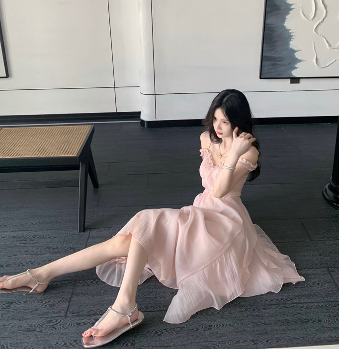 Party Pink Strap Dress Evening Women Casual Boho Beach Style Midi Dress Office Lady Korean Clothing 2022 Summer Chic Elegant