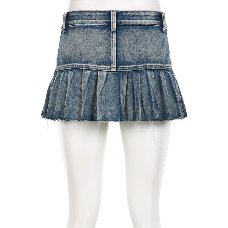 Lizakosht Cargo Mini Skirts Women Harajuku Vintage Y2k 90s Casual Pleated Denim Skirts Hight Waist Sexy Clubwear Jeans Short Skirt