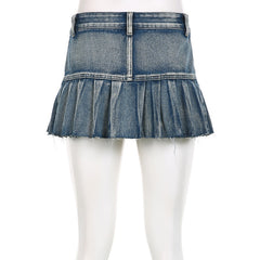Lizakosht Cargo Mini Skirts Women Harajuku Vintage Y2k 90s Casual Pleated Denim Skirts Hight Waist Sexy Clubwear Jeans Short Skirt