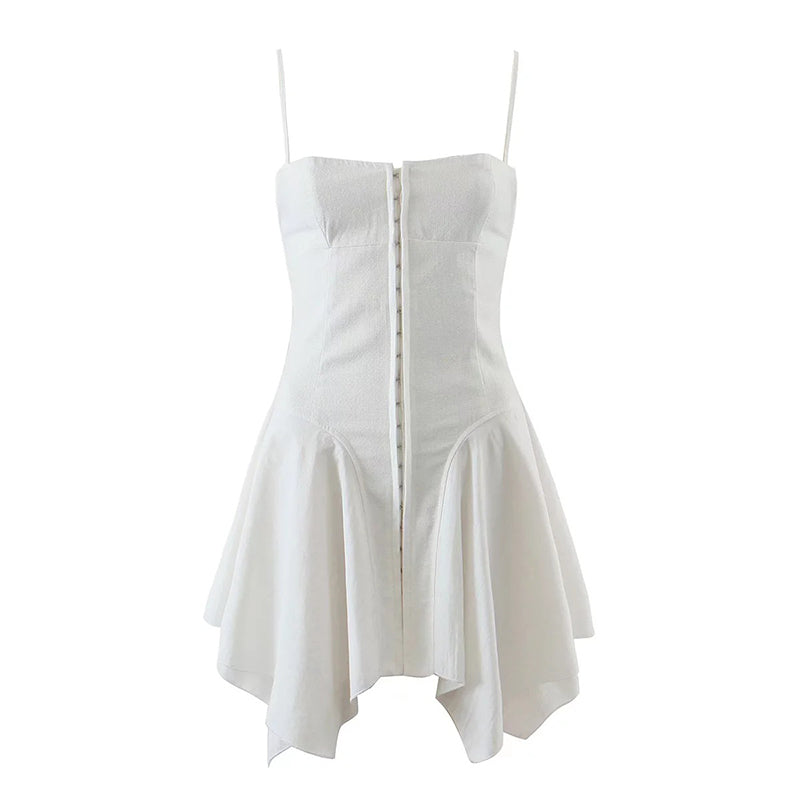 Unireal 2022 Summer Women Mini Dress Sleeveless Off Shoulder Solid White Black Sexy Beach Slip Short Dress