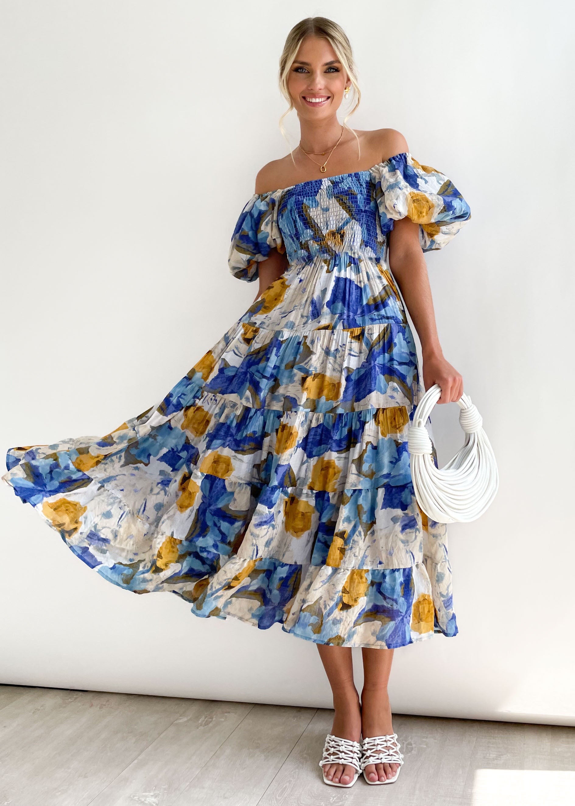 Lizakosht Popular Square Neck Lantern Sleeves High Waist Off Shoulder Dress Loose Length Beach Dress Women's Dress Women's Long Dress