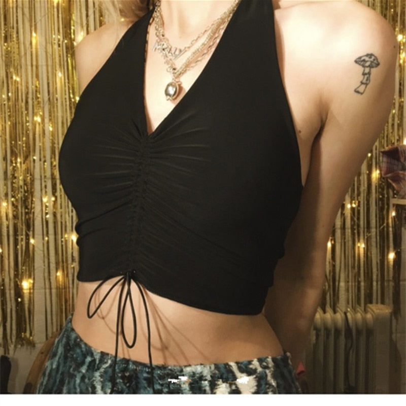 Lizakosht Retro Plaid Halter Top Lace-up Sleeveless Small Vest Women Reversible Crop Tops Y2K Hot Sexy Girl for Party Club Streetwear
