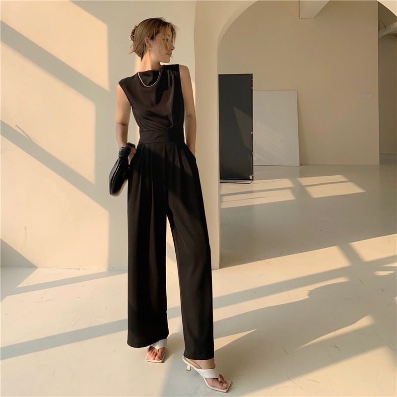 New Summer Women Casual Lace Up Jumpsuits Female Fashion Elegant Office Lady Long Rompers