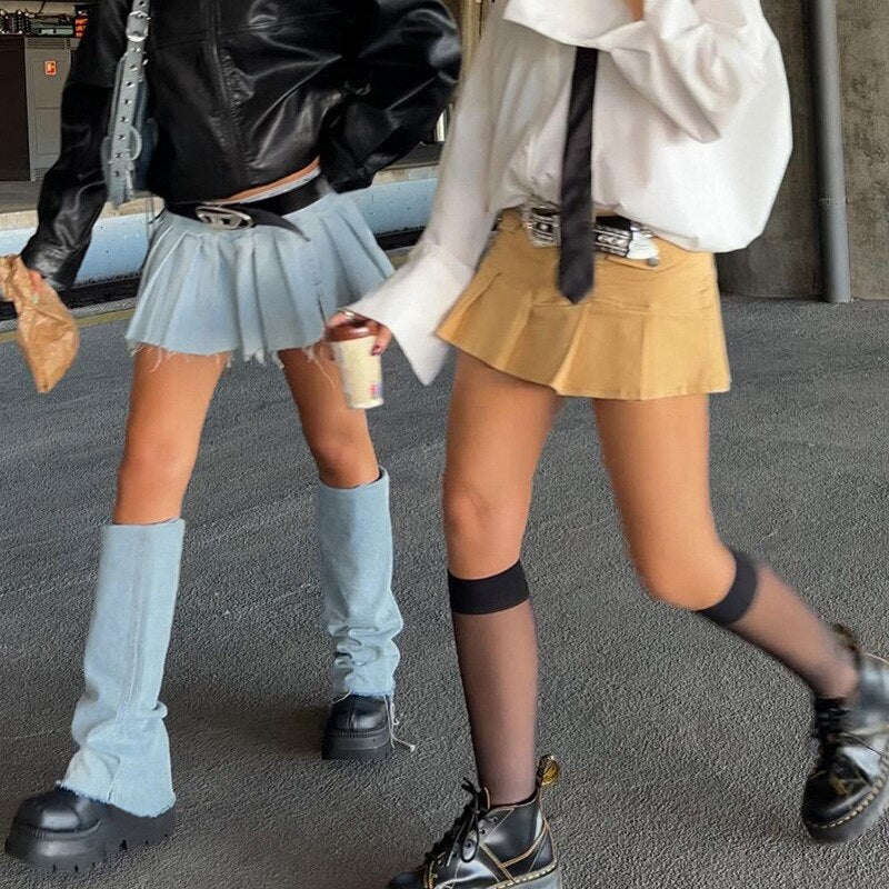 Lizakosht Y2K Blue Denim Pleated Skirts Women Fashion Vintage High Waist Mini Short Skirts Jeans Casual All Match Bottoms Female