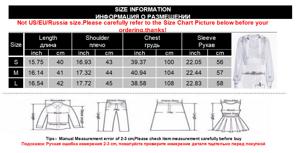 Lizakosht  Women Sexy Mesh Hooded Sweatshirt Spring Autumn Long Sleeve Transparent Fishnet Crop Top 2022 Casual Pullover White Black Tee