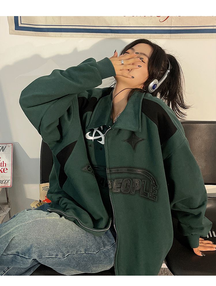Letter Print Zipper Jacket Women American Retro Street Hip Hop Jackets For Women Oversized Korean Casual Trend Y2K Coat Women