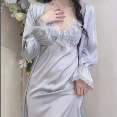 Lizakosht French Women Nightwear Vintage Nightgown Retro Fairy Palace Nightdress Lace New Court Princess Lounge Sleepwear Gowns