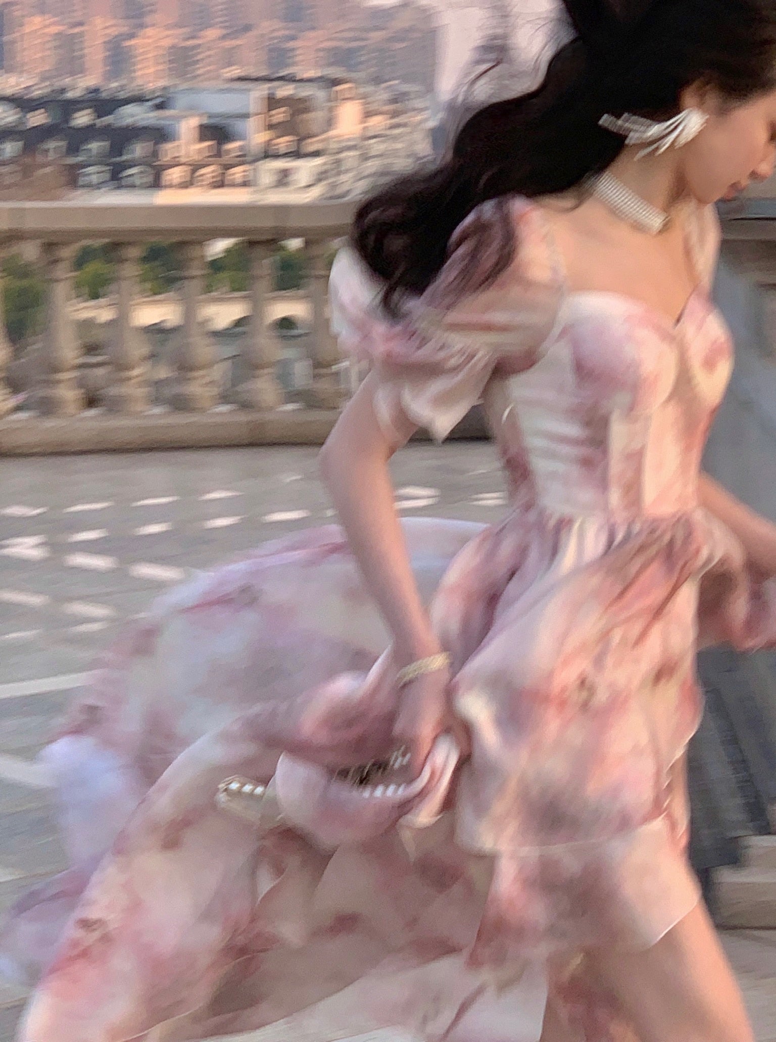 Lizakosht Summer super chiffon fairy princess puff sleeve long-sleeved dress temperament meat-covering medium and long fairy dress