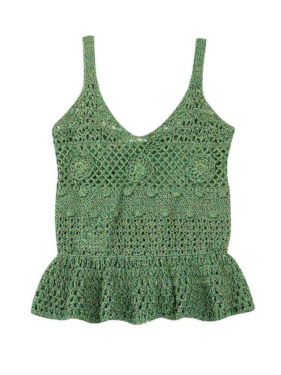 Lizakosht Hollow Out Crochet Jacquard Tank Top for Woman Sleeveless V-Neck Knitted Vest Solid Vintage Boho Summer Beach Holiday Camis Tops