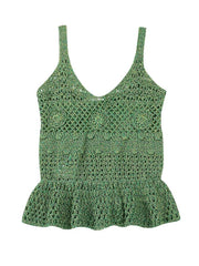 Lizakosht Hollow Out Crochet Jacquard Tank Top for Woman Sleeveless V-Neck Knitted Vest Solid Vintage Boho Summer Beach Holiday Camis Tops