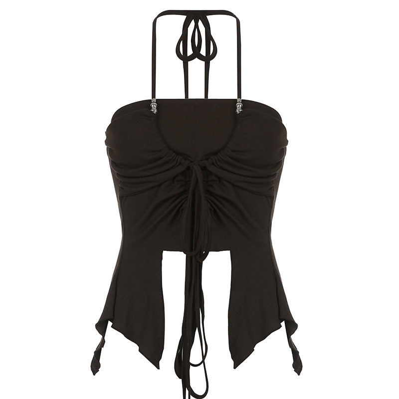 Lizakosht  Top Sexy Off-the-Shoulder Irregular Lace-Up Camisole 2022