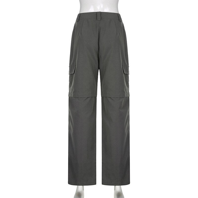 OL Formal Suit Cargo Pants Women Grey Loose Wide Leg Straight Trousers 90S Unisex Pants Office Lady Work Bottoms Casual Clothes