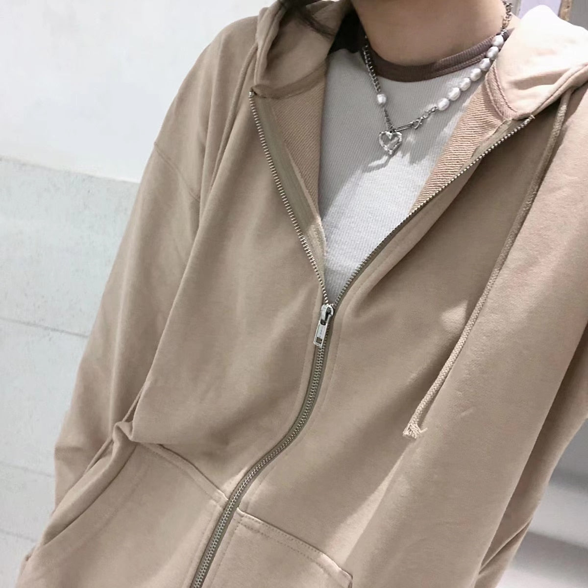 Lizakosht Fashion Solid Oversize Hoodie Women Casual Autumn Winter Warm Zipper Open-Up Hoodies Coat Femme Streetwear Loose Sweatshirt