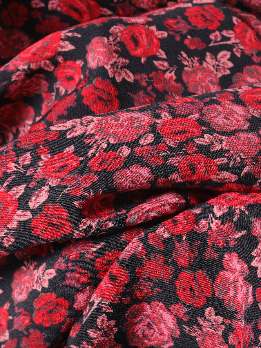 Spaghetti Strap Midi Dress Summer Ladies Rose Floral Print Tie Belt Sleeveless Long Dresses Female Elegant Vintage Robes Holiday
