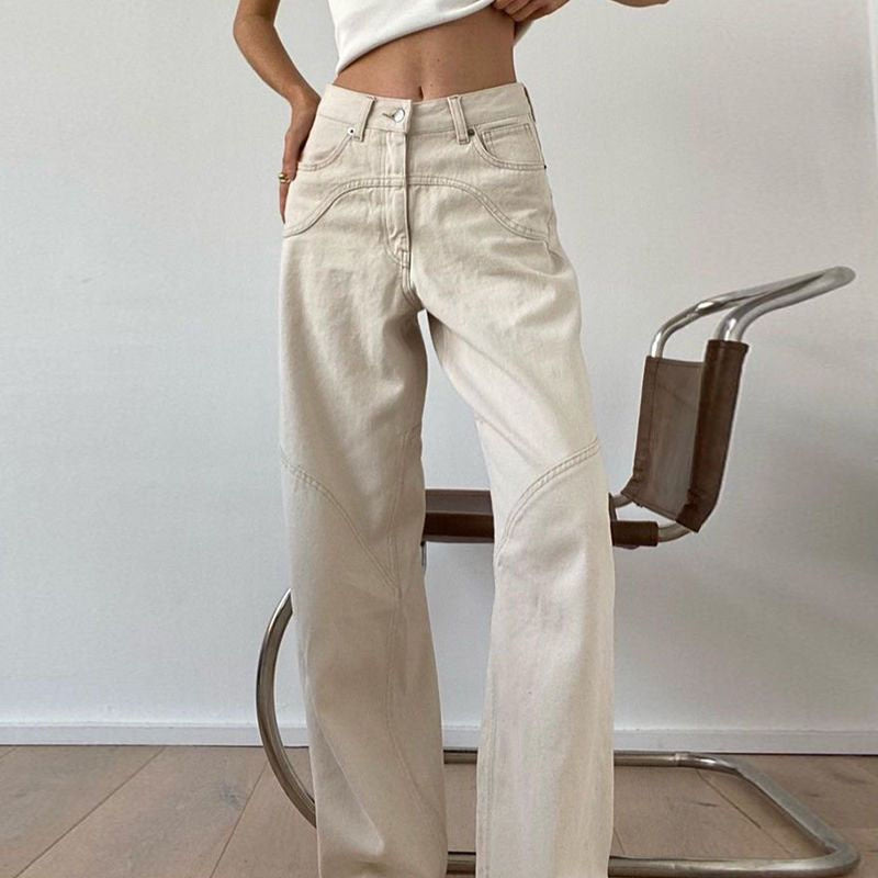 Lizakosht New Casual Rice White Straight Jeans Harajuku Solid Color Fashion Joker Vibe Wind Pants Summer Women's Vintage Y2k Clothing