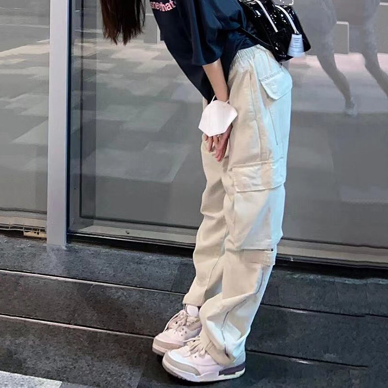 Lizakosht Vintage 90S Women's Cargo Pants Solid Color Streetwear Low Waist Trousers Female Autumn Overalls Baggy Straight Pants