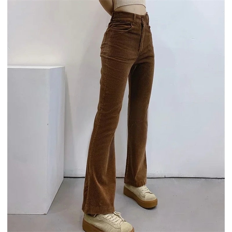 Lizakosht Corduroy Velvet Women Autumn Winter Long Pants Brown Black Casual Elegant Female Ladies Trousers