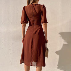 Lizakosht  Midi Dress Women Summer Elegant Sexy Split Fashionable French Low Cut Dress High Waist Low Cut Date Party Dress