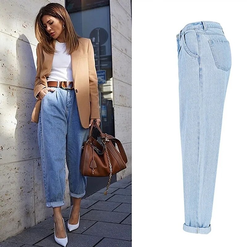 Lizakosht Spring and Autumn Fashion Cotton Jeans Women 2023 New High Waist Blue Retro Harlan Washed Office Ladies Casual Jeans Women