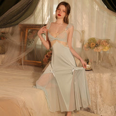 Lizakosht 2023 New Female Nightgown Long Pyjamas Women Sexy Sleepwear Summer Sleveless Sleepshirt Satin Lingerie Silk Home Dress