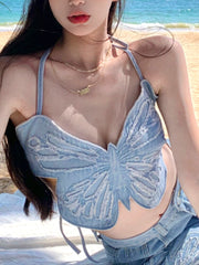 Summer Sexy Party Vest Women Designer Bow Retro Strap Tank Tops Female Beach Holiday Halter Chic Bandage Sleeveless Top 2022