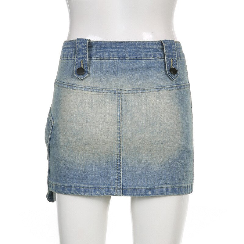 Lizakosht Street Trend Irregular Women's Denim Skirt Fashion Pocket Design Gradient Color Hip Skirt Casual Women Short Skirts New