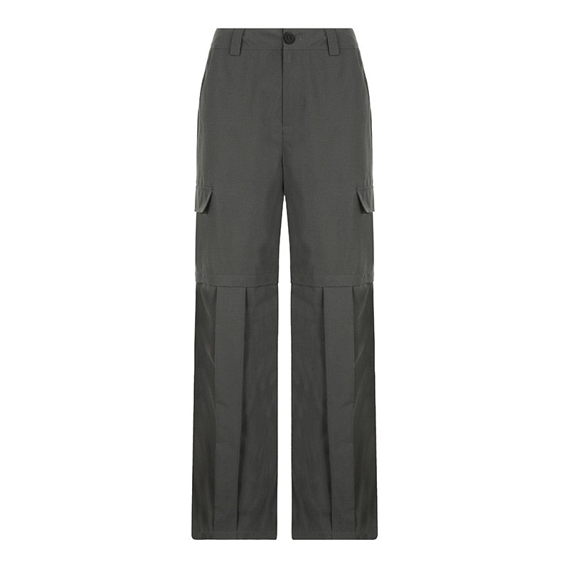 OL Formal Suit Cargo Pants Women Grey Loose Wide Leg Straight Trousers 90S Unisex Pants Office Lady Work Bottoms Casual Clothes