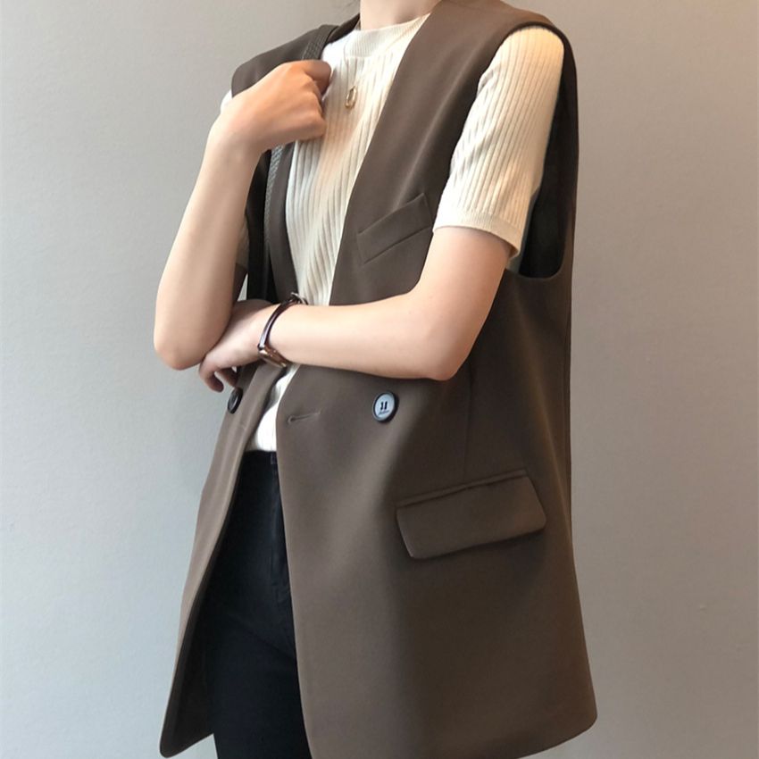 Blazers Vest Women 2022 Autumn Loose Work Wear Streetwear New Casual Office Lady Stylish Slim-Fit OL Sleeveless Coats