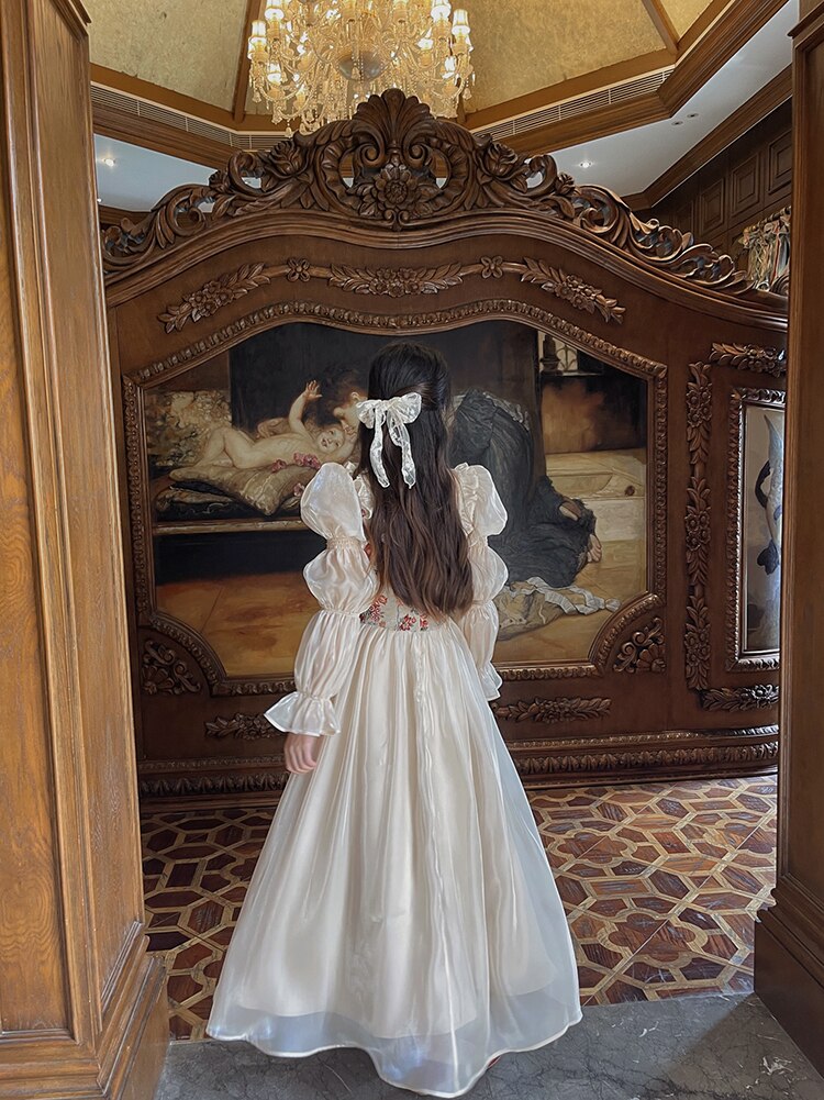 Lizakosht French Vintage Jacquard Floral Fairy Dress For Slim Women Romantic Chic Puff Sleeve Elegant Princess Dresses Vestido Festa