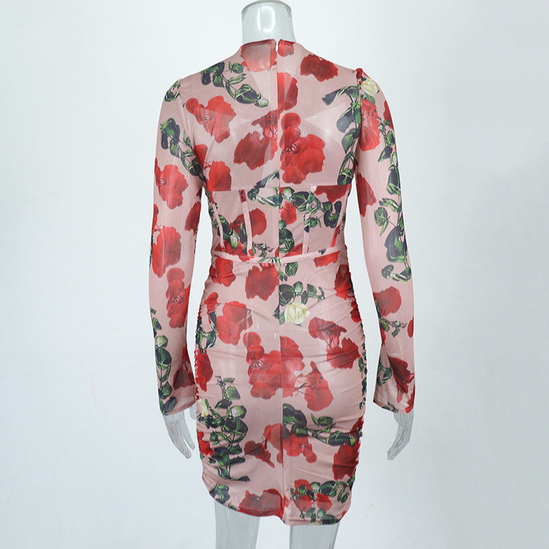 Lizakosht  High Quality Summer Sexy  Dress Women Floral Party Mini Dress 2022 New Arrivals Long Sleeve Bodycon Dress Club Evening Dresses