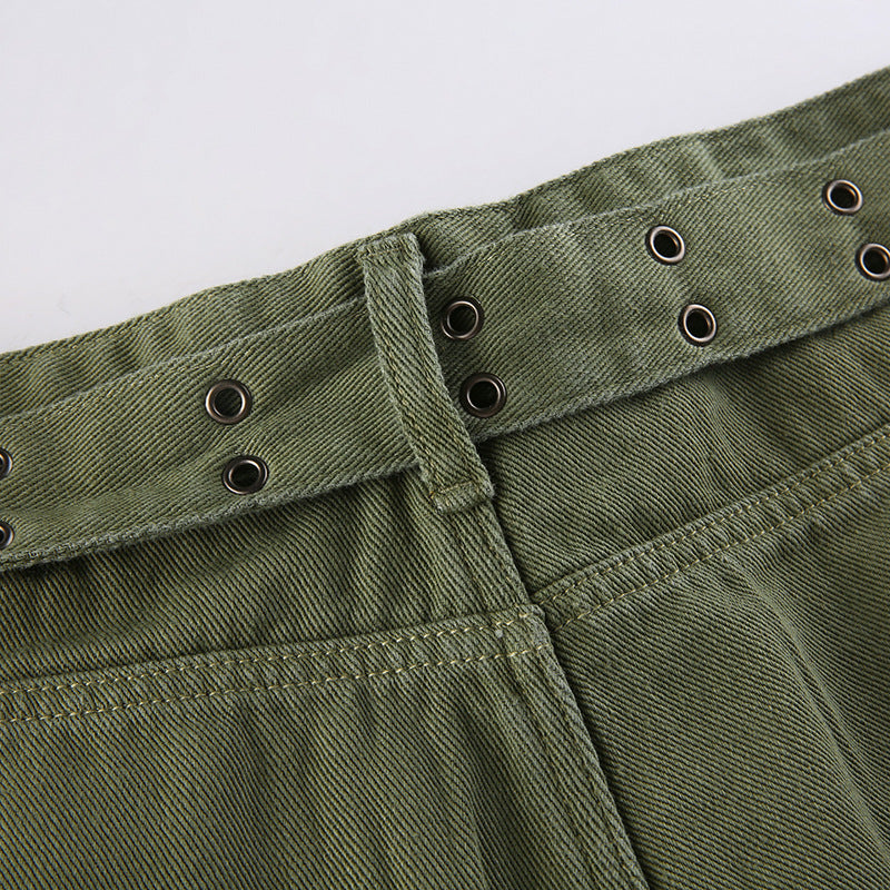 Lizakosht Summer Pocket Stitching Overalls Casual Shorts Women's Summer Belt Low Waist Jeans Hot Pants